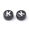 Opaque Acrylic Beads, Horizontal Hole, Alphabet Style, Flat Round, Letter.K, 7x4mm, Hole: 1.5mm, about 3700pcs/500g