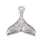 Non-Tarnish 304 Stainless Steel Charms, Textured, Fishtail, Stainless Steel Color, 26x25x3mm, Hole: 2.5mm
