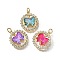 Brass Micro Pave Cubic Zirconia Pendants, Bowknot, with Glass & Loop, Long-Lasting, Lead Free & Cadmium Free, Faceted, Mixed Colors, Real 18K Gold Plated, 19.5x17x5mm, Hole: 3mm