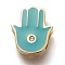 304 Stainless Steel Slide Charms, Enamel Style, with Crystal Rhinestone, Hamsa Hand/Hand of Fatima/Hand of Miriam, Dark Turquoise, Golden, 12x10x3.5mm, Hole: 7.5x1.5mm
