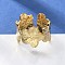 304 Stainless Steel Open Cuff Ring, Flower, Golden, US Size 7 1/2(17.7mm)