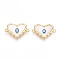 Brass Pave Natural Shell Heart Connector Charms, Cadmium Free & Nickel Free & Lead Free, Dodger Blue Enamel Evil Eye Links, Real 18K Gold Plated, 13x19.5x3mm, Hole: 1.2mm