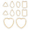 10Pcs 5 Styles Transparent Glass & Brass Pendants, Copper Wire Wrapped, Rhombus & Triangle & Heart & Horse Eye Charms, Light Gold, 20~47x20.5~45x4mm, Hole: 0.5mm, 2Pcs/style