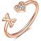 Adjustable Brass Rhinestone Cuff Rings, Letter & Heart, Rose Gold, Letter X, Inner Diameter: 15~20mm