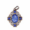 Retro Hollow Natural Lapis Lazuli Pendants, Flower Rhombus Pendants, with Red Copper Metal Finding, 33x27x7mm