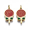 316 Surgical Stainless Steel Enamel Pendants, with Jump Rings, Lollipop, Red, Real 14K Gold Plated, 17x9x1mm, Jump Ring: 3.8x0.6mm, 2.6mm inner diameter