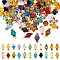 100Pcs Glass Imitation Austrian Crystal Beads Pendants, Bicone, Faceted, with Brass Ball Head Pins and Tibetan Style Alloy Daisy Spacer Beads, Golden, Mixed Color, 15x7.5mm, Hole: 1.8mm