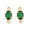 Brass K9 Glass Connector Charms, Cadmium Free & Lead Free, Oval Links, Raw(Unplated), Green, 11.5x4.5x2mm, Hole: 1.2mm