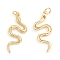 Brass Micro Pave Cubic Zirconia Pendants, with Jump Ring, Snake, Clear, Clear, Real 18K Gold Plated, 27.5x12x2mm, Hole: 3mm