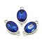 Alloy Glass Links connectors, Faceted, Oval, Platinum, Royal Blue, 22x12x6mm, Hole: 1.5mm