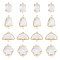 16Pcs 4 Styles Glass Connector Charms, with Light Gold Plated Brass Edge, Faceted, Hexagon & Fan & Moon, Clear, 18.5~29x13~24x7~8, Hole: 1.2~2mm, 4pcs/style