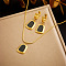 Trapezoid Stainless Steel with Natural Shell Pendant Necklaces & Hoop Earrings Sets, Black, 390mm