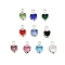 Heart Brass Glass Charms, Cadmium Free & Lead Free, Rack Plating , Long-Lasting Plated, Faceted, Silver, Mixed Color, 7.5x5.5x2mm, Hole: 1mm
