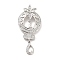 Brass Clear Cubic Zirconia Pendants, Cadmium Free & Nickel Free & Lead Free, Teardrop & Flower Charms, Platinum, 47mm, Hole: 5x3mm