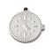 Non-Tarnish 304 Stainless Steel Pendants, Clock Charm, Stainless Steel Color, 15.5x15x1.5mm, Hole: 1.5mm
