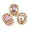 Brass Micro Pave Cubic Zirconia Beads, Nickel Free, with Glass, Mixed Color, Oval, Real 18K Gold Plated, 11x9.5x6.5mm, Hole: 1.8mm