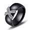 Cross Brass Micro Pave Clear Cubic Zirconia with Porcelain Finger Rings, Platinum, Black, US Size 10(19.8mm)