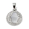 Brass Micro Pave Cubic Zirconia Pendants, Cadmium Free & Nickel Free & Lead Free, with Shell, Flat Round Charms, Platinum, 14.5x12.5x2mm, Hole: 5x3mm