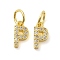 Brass Micro Pave Cubic Zirconia Pendants, Cadmium Free & Nickel Free & Lead Free, with Jump Ring, Letter P, 9x4.5x1.5mm, Hole: 3.6mm