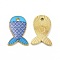 Rack Plating Alloy Pendants, Printed, Lead Free & Cadmium Free & Nickel Free, Fish Charm, Light Gold, Deep Sky Blue, 19x12.5x1.5mm, Hole: 1.4mm