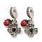 Rack Plating Alloy Enamel Ladybird European Dangle Charms, Large Hole Pendants, Platinum, with Rhinestone, Cadmium Free & Nickel Free & Lead Free, Flower, 27mm, Hole: 4.8mm, Bug: 11x7x3.5mm, Flower: 15x12x3mm