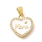 Brass Micro Pave Clear Cubic Zirconia Pendents, with Enamel, Real 18K Gold Plated, Rack Plating, Lead Free & Cadmium Free, Heart, Word, 14x14x1.5mm, Hole: 4.5x2.5mm