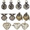 10Pcs 5 Styles Filigree Brass Cage Pendants, For Chime Ball Pendant Necklaces Making, Mixed Shapes, Antique Bronze, 10~38mm, Inner Measure: 16~22x16~25mm, 2pcs/style