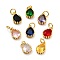 Brass Micro Pave Cubic Zirconia Pendants, Real 18K Gold Plated, Long-Lasting Plated, Teardrop, Mixed Color, 12x7.5x3.5mm, Hole: 3mm