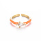 Brass Enamel Cuff Rings, Open Rings, Solitaire Rings, with Clear Cubic Zirconia, Nickel Free, Rhombus, Golden, Dark Orange, US Size 7(17.3mm)