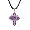 Transparent Electroplate Glass Pendant Necklaces, Seed Beads  Pendant Necklaces, Imitation Leather Cord, Cross, Purple, 17.72 inch(45cm)