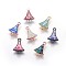 Brass Enamel Links connectors, with Freshwater Shell, Fan, Mixed Color, 15x9.5x3mm, Hole: 1.2mm