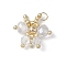 Glass Seed Beaded Butterfly Pendants, with 304 Stainless Steel Open Jump Rings & Glass Beads, Clear, 17x16.5x6mm, Hole: 2.5mm