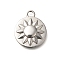 Anti-Tarnish 304 Stainless Steel Pendants, Flat Round with Sun Charm, Stainless Steel Color, 20x16.5x2.8mm, Hole: 2.8mm