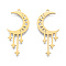 201 Stainless Steel Pendants, Moon Charm with Star, Real 18K Gold Plated, 39x17.5x1mm, Hole: 1.5mm