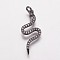 Brass Cubic Zirconia Pendants, Snake, Gunmetal, 29.5x12x2mm, Hole: 3mm