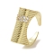 Brass Micro Pave Cubic Zirconia Open Cuff Ring, Cadmium Free & Lead Free, Rectangle, Real 16K Gold Plated, Inner Diameter: 19mm