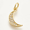 Brass Micro Pave Cubic Zirconia Charms, Cadmium Free & Lead Free, Moon, Clear, Golden, 14x7.5x1.5mm, Hole: 3mm
