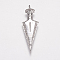 Brass Micro Pave Cubic Zirconia Pendants, Platinum, 32x10.5x3.5mm, Hole: 1.5mm