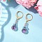 Glass Seed Beads Leverback Earrings, with 304 Stainless Steel Earring Findings and Glass Teardrop, Golden, Cornflower Blue, 33~34x8mm
