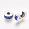 Brass European Clasps, Large Hole Beads, Nickel Free, with Rhinestone, Flat Round, Platinum, Sapphire, 11x5.5mm, Hole: 4mm