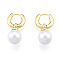 ABS Plastic Pearl Dangle Hoop Earrings, Brass Jewelry for Women, Nickel Free, Real 18K Gold Plated, 29x16x3.5mm, Pin: 1mm