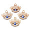 Alloy Enamel Pendants, with Crystal Rhinestone, Light Gold, Cadmium Free & Lead Free, Evil Eye, Medium Blue, 17.5x21.5x2mm, Hole: 2mm