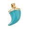 Brass Micro Pave Clear Cubic Zirconia Enamel Pendants, Cadmium Free & Lead Free, Real 18K Gold Plated, Scabbard/Tusk Shape, Light Sea Green, 16x13x5mm, Hole: 3.5x5.5mm