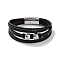 Men's Braided Black PU Leather Cord Multi-Strand Bracelets, Round 201 Stainless Steel Link Bracelets with 304 Stainless Steel Magnetic Clasps, Stainless Steel Color, 8-1/2 inch(21.5cm)