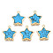 Brass Connector Charms, with Synthetic Turquoise, Cadmium Free & Nickel Free & Lead Free, Real 18K Gold Plated, Star, Deep Sky Blue, 17x15.5x3mm, Hole: 1.2mm