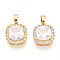 Brass Micro Pave Cubic Zirconia Pendants, Cadmium Free & Nickel Free & Lead Free, Square, Real 18K Gold Plated, 13~14x11.5x6mm, Hole: 5x2.5mm