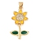 Rack Plating Brass Micro Pave Cubic Zirconia Charms, Enamel Style, Long-Lasting Plated, Cadmium Free & Lead Free, Sunflower, Real 18K Gold Plated, 25x13x3.5mm, Hole: 3.5x3mm