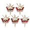 Glass Pendants, with Brass Micro Pave Cubic Zirconia Findings, Faceted, Ballet Dancer, Light Gold, FireBrick, 21.5x15x4.5mm, Hole: 1mm