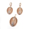 Brass Micro Pave Cubic Zirconia Jewelry Sets, Pendant and Earrings, Long-Lasting Plated, Oval, Light Gold, 42mm, Hole: 4x6.5mm, 41.5mm, Pin: 1mm