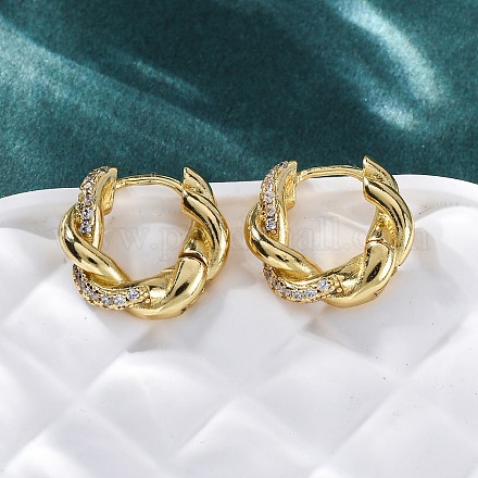 Латунные серьги-кольца из прозрачного кубического циркония EJEW-R025-16G-1